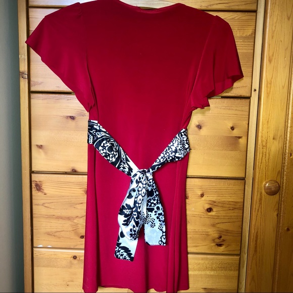 Red Belted V-Neck Blouse - Picture 3 of 3